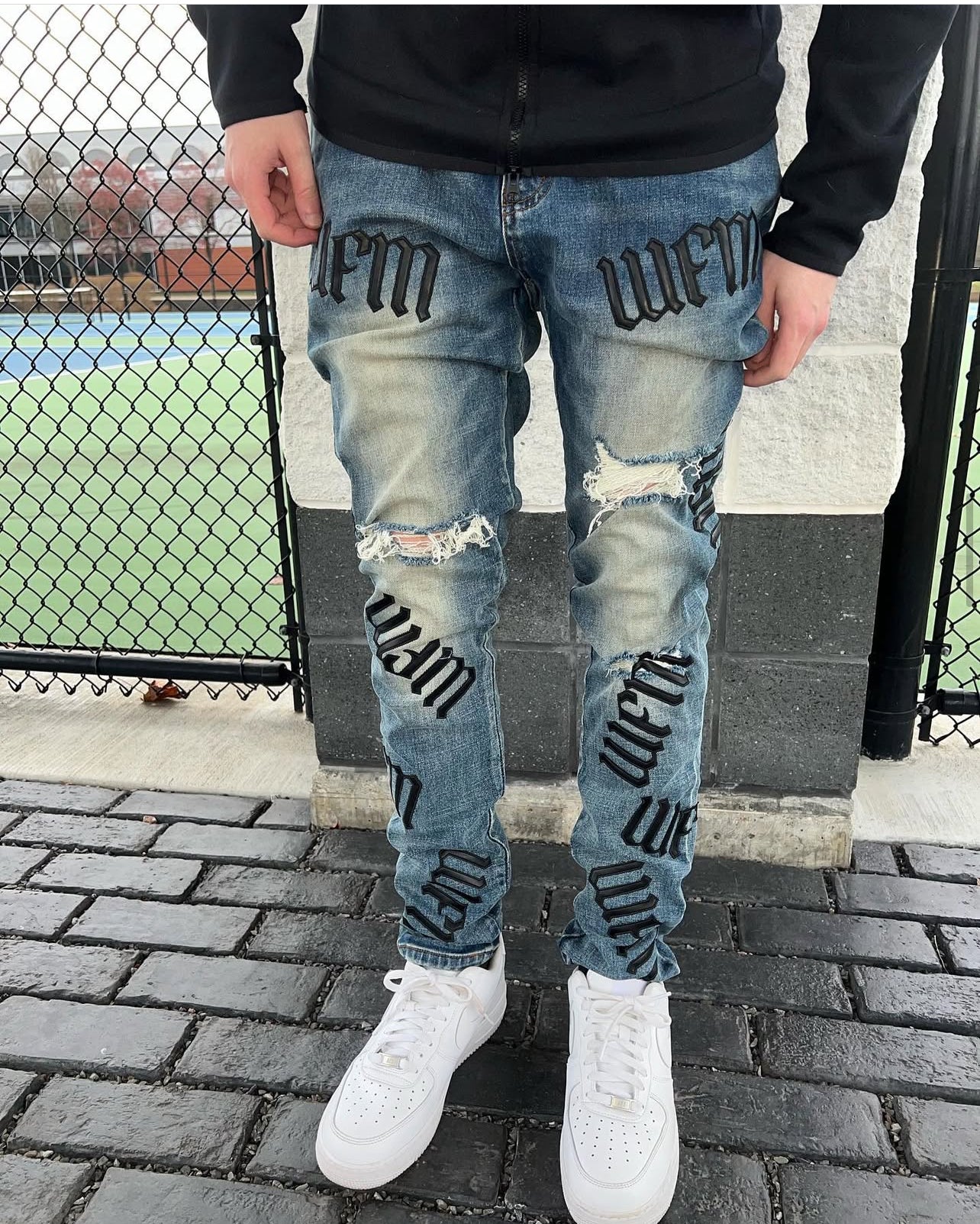 WFM Distressed Logo Denim