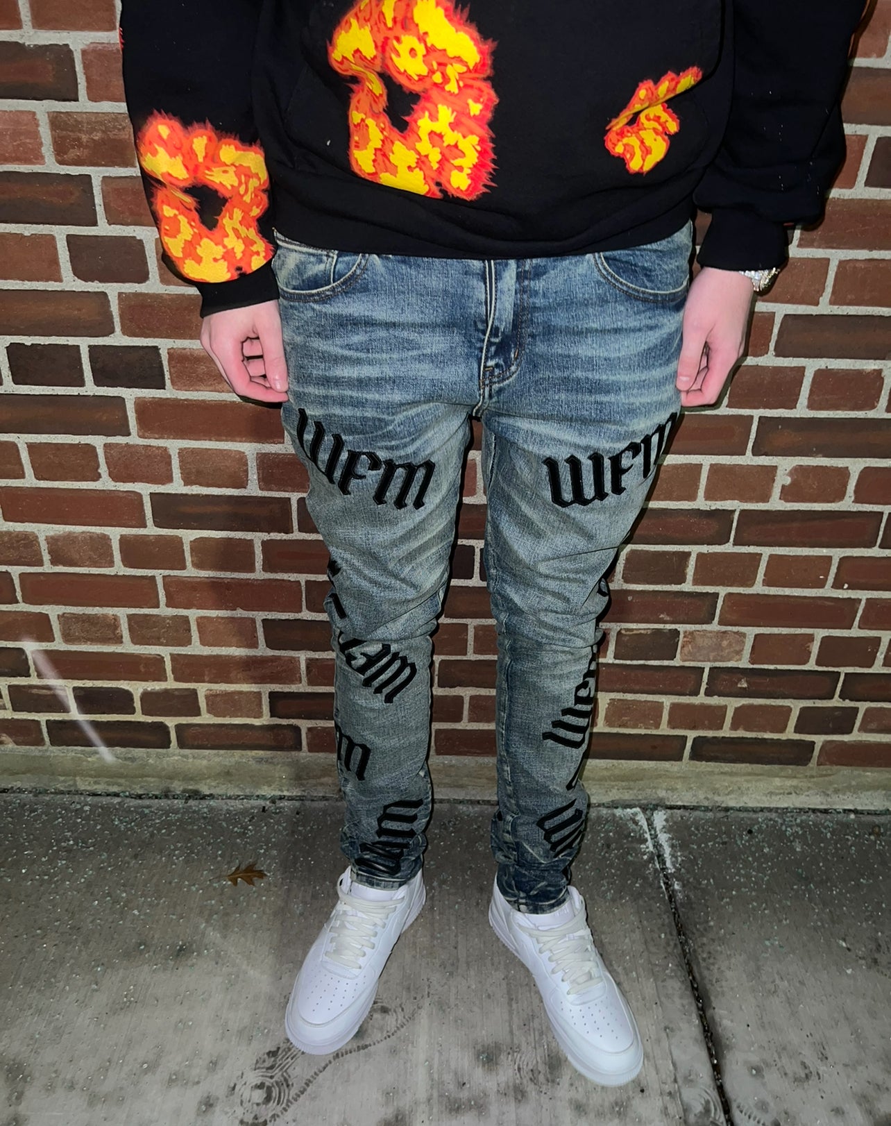 WFM Distressed Logo Denim